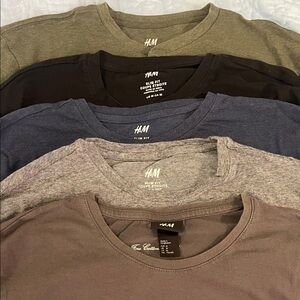 H&M Men's Long Sleeve T-Shirt Set Dark grey, black and navy stripe, black,Olive